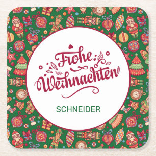 Retro Frohe Weihnachten Personalisiert Rechteckiger Pappuntersetzer