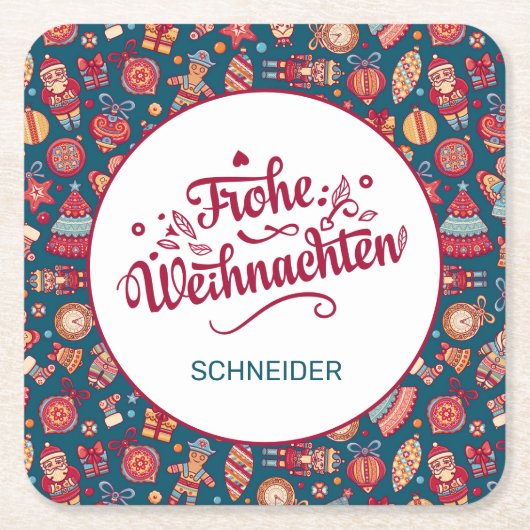 Retro Frohe Weihnachten Personalisiert Rechteckiger Pappuntersetzer (Vorderseite)