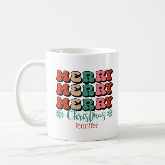 Retro Frohe Weihnachten personalisierte Mug Kaffeetasse (Links)