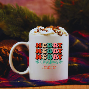 Retro Frohe Weihnachten Personalisierter Becher Kaffeetasse