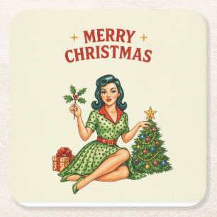 Retro Frohe Weihnachten Pin-Up Untersetzer