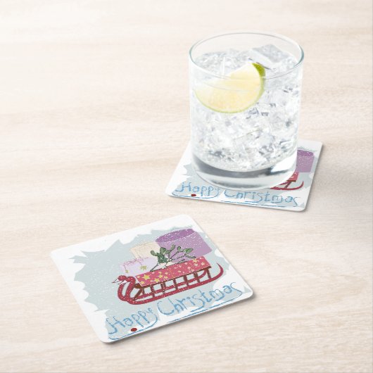 Retro. Frohe Weihnachten! Rechteckiger Pappuntersetzer (Vor Ort)