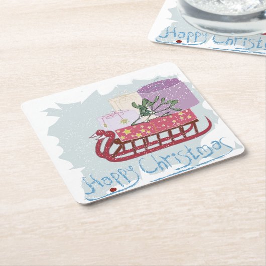 Retro. Frohe Weihnachten! Rechteckiger Pappuntersetzer (angewinkelt)