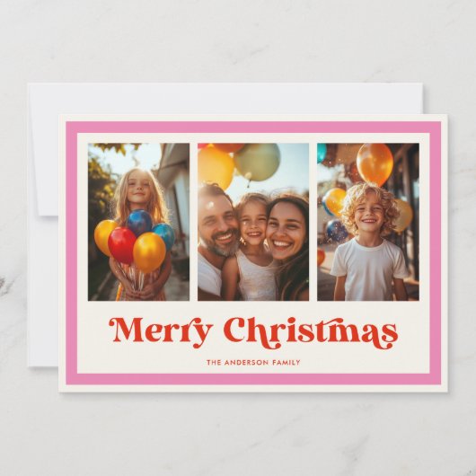 Retro Frohe Weihnachten Rosa Regenbogen Rahmen 3 F (Vorderseite)