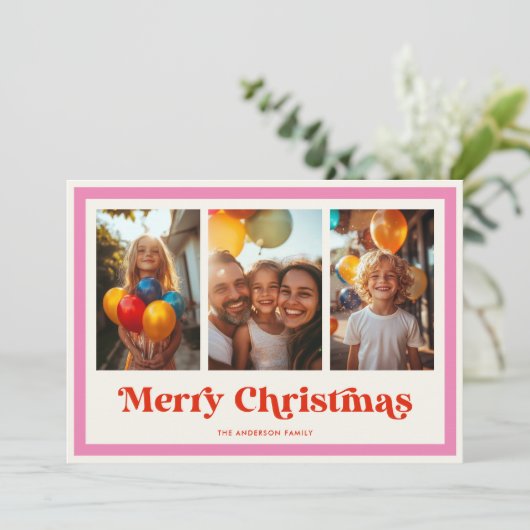 Retro Frohe Weihnachten Rosa Regenbogen Rahmen 3 F (Stehend Vorderseite)