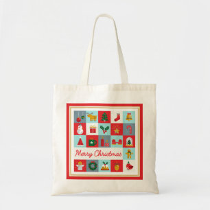 Retro Frohe Weihnachten Rot Aqua Holiday Patchwork Tragetasche
