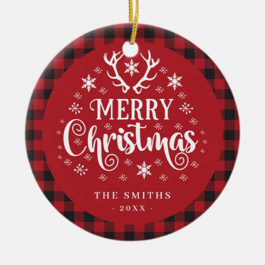 Retro Frohe Weihnachten Rot und Weiß Custom Keramik Ornament (Vorne)
