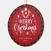 Retro Frohe Weihnachten Rot und Weiß Custom Keramik Ornament (Links)