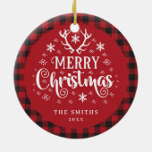Retro Frohe Weihnachten Rot und Weiß Custom Keramik Ornament (Hinten)