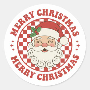 Retro Frohe Weihnachten Santa Claus Schachbrett Runder Aufkleber