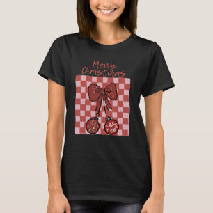 Retro Frohe Weihnachten Schleife und Ornamente Des T-Shirt