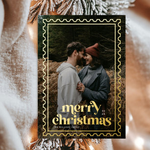 Retro Frohe Weihnachten Stempel Foto-Paare Folien Feiertagskarte