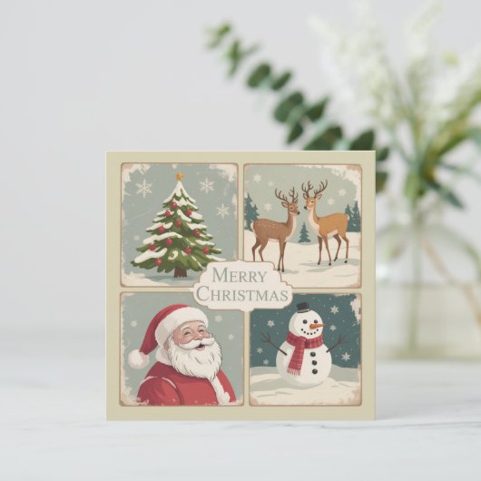 Retro Frohe Weihnachten Vintager Weihnachtsbaum (Stehend Vorderseite)