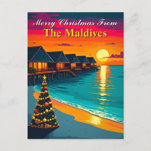 Retro Frohe Weihnachten von den Malediven Tropical Postkarte (Vorderseite)