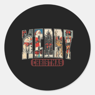Retro Frohe Weihnachten Weihnachten Weihnachten Tr Runder Aufkleber