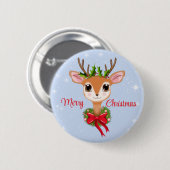 Retro Frohe Weihnachts Adorable Rentier Button (Vorne & Hinten)