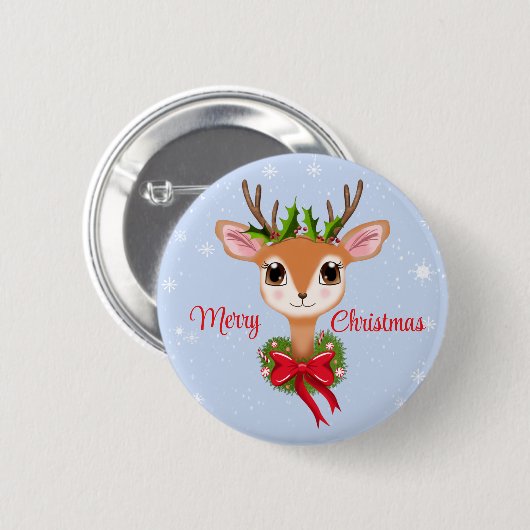 Retro Frohe Weihnachts Adorable Rentier Button (Vorne & Hinten)