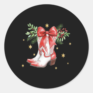 Retro Frohe Weihnachts Coquette Bow Cowgirl Boots  Runder Aufkleber