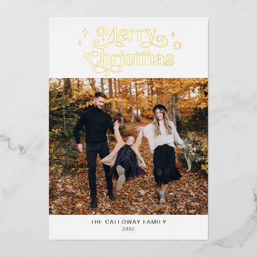 Retro Frohe Weihnachts-Foto Folien Feiertagskarte (Vorderseite)