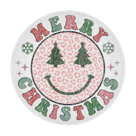 Retro Frohe Weihnachts-Lächeln Gesicht Schneidebrett (Vorderseite)