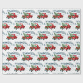 Retro Frohe Weihnachtsbaum Red Farm Truck Urlaub Geschenkpapier (Flach)