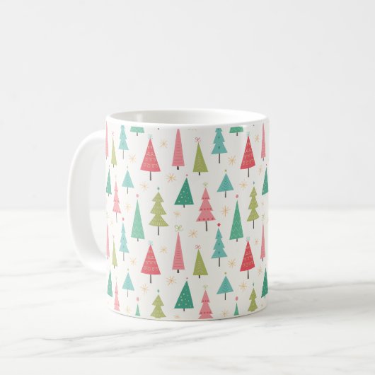 Retro Frohe Weihnachtsbaumen Spaß Urlaubsmuster Kaffeetasse (Vorderseite Links)