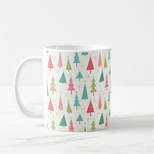 Retro Frohe Weihnachtsbaumen Spaß Urlaubsmuster Kaffeetasse (Links)