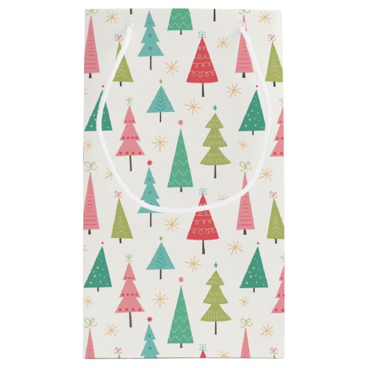 Retro Frohe Weihnachtsbaumen Spaß Urlaubsmuster Kleine Geschenktüte (Rückseite)