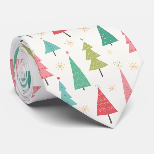 Retro Frohe Weihnachtsbaumen Spaß Urlaubsmuster Krawatte (Gerollt)