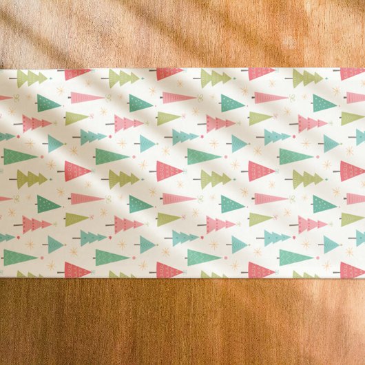 Retro Frohe Weihnachtsbaumen Spaß Urlaubsmuster Kurzer Tischläufer