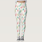 Retro Frohe Weihnachtsbaumen Spaß Urlaubsmuster Leggings (Vorderseite)