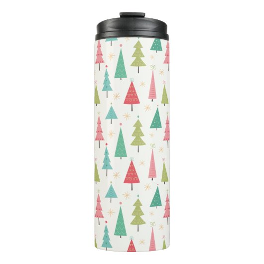 Retro Frohe Weihnachtsbaumen Spaß Urlaubsmuster Thermosbecher (Vorderseite)