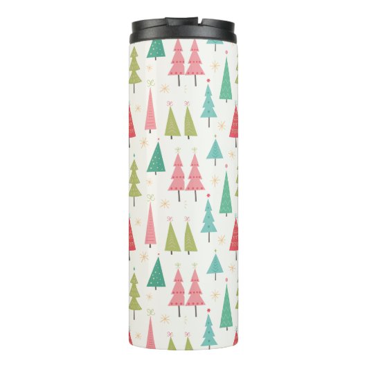 Retro Frohe Weihnachtsbaumen Spaß Urlaubsmuster Thermosbecher (Rückseite)