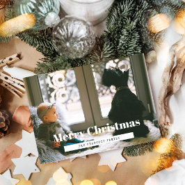 Retro Frohe Weihnachtsfamilie Foto Feiertagskarte