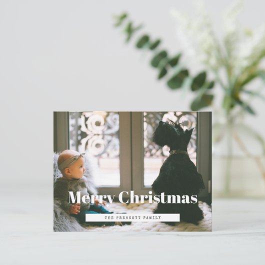 Retro Frohe Weihnachtsfamilie Foto Postkarte (Stehend Vorderseite)