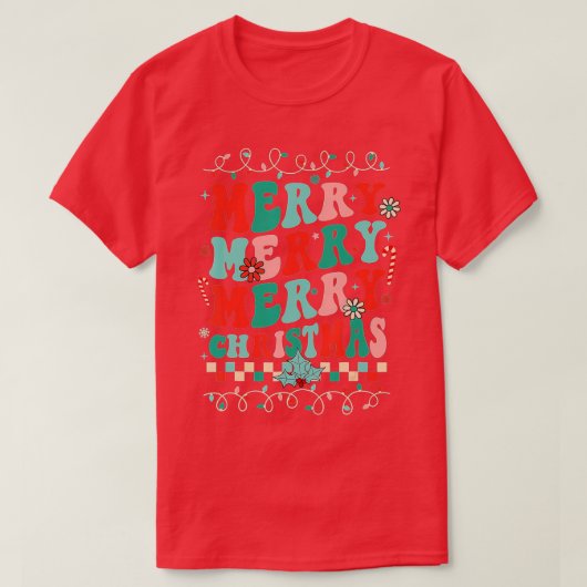 Retro Frohe Weihnachtsfamilie Matching Xmas Pajama T-Shirt (Design vorne)