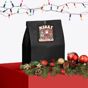 Retro Frohe Weihnachtsfeier Weihnachtsbaum der 70e Quadratischer Aufkleber