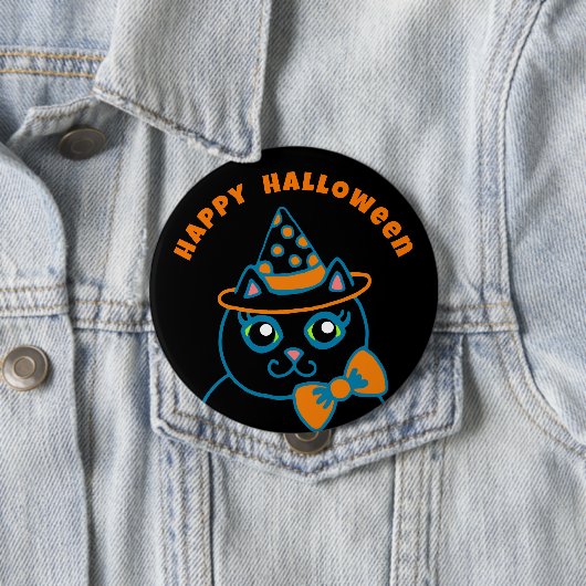 Retro Frohes Halloween Schwarze Katze Knopf Button (Beispiel)