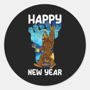 Retro Frohes Neues Jahr 2026 Bigfoot-Fans Neujahr Runder Aufkleber