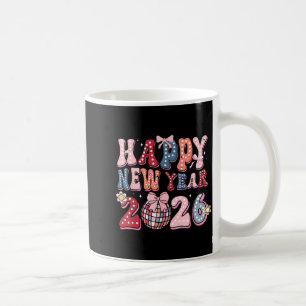 Retro Frohes Neues Jahr 2026 Coquette Bogen Disco- Kaffeetasse