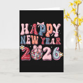Retro Frohes Neues Jahr 2026 Coquette Bogen Disco Karte (Gelbe Blume)
