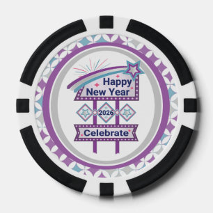 Retro Frohes Neues Jahr Schild – Feiern Sie Marque Pokerchips