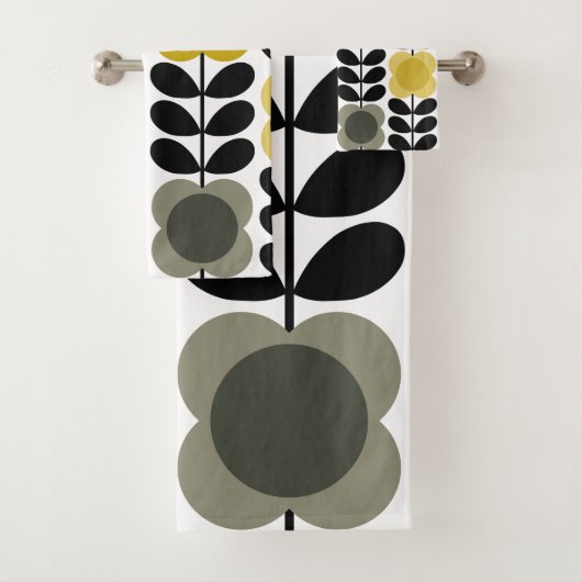 Retro-fröhliche Blume Stech, gelb grau Badhandtuch Set (Insitu)