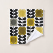 Retro-fröhliche Blume Stech, gelb grau Badhandtuch Set (Waschlappen)