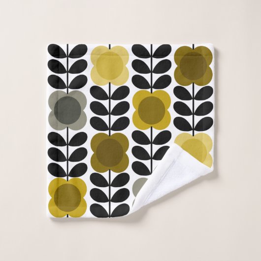 Retro-fröhliche Blume Stech, gelb grau Badhandtuch Set (Waschlappen)