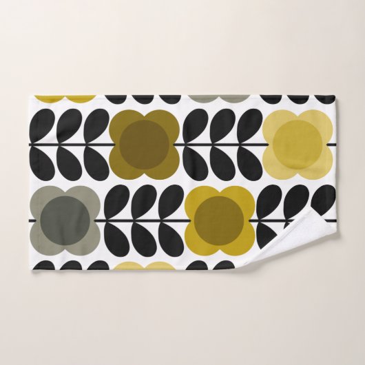 Retro-fröhliche Blume Stech, gelb grau Badhandtuch Set (Handtuch)