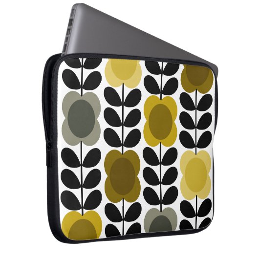 Retro-fröhliche Blume Stech, gelb grau Laptopschutzhülle (Vorne Rechts)