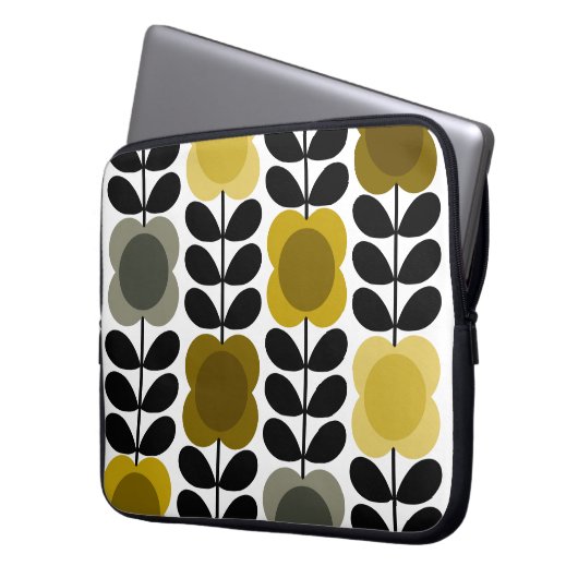 Retro-fröhliche Blume Stech, gelb grau Laptopschutzhülle (Vorderseite Links)