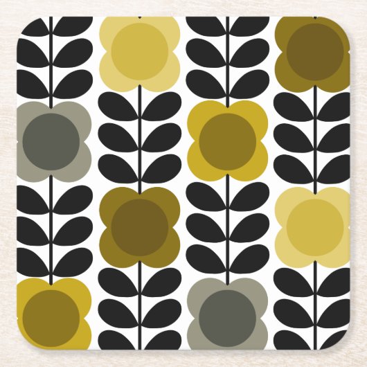 Retro-fröhliche Blume Stech, gelb grau Rechteckiger Pappuntersetzer (Vorderseite)