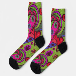 Retro fröhliche Herzen und Blumen Mehrfarbig Socken